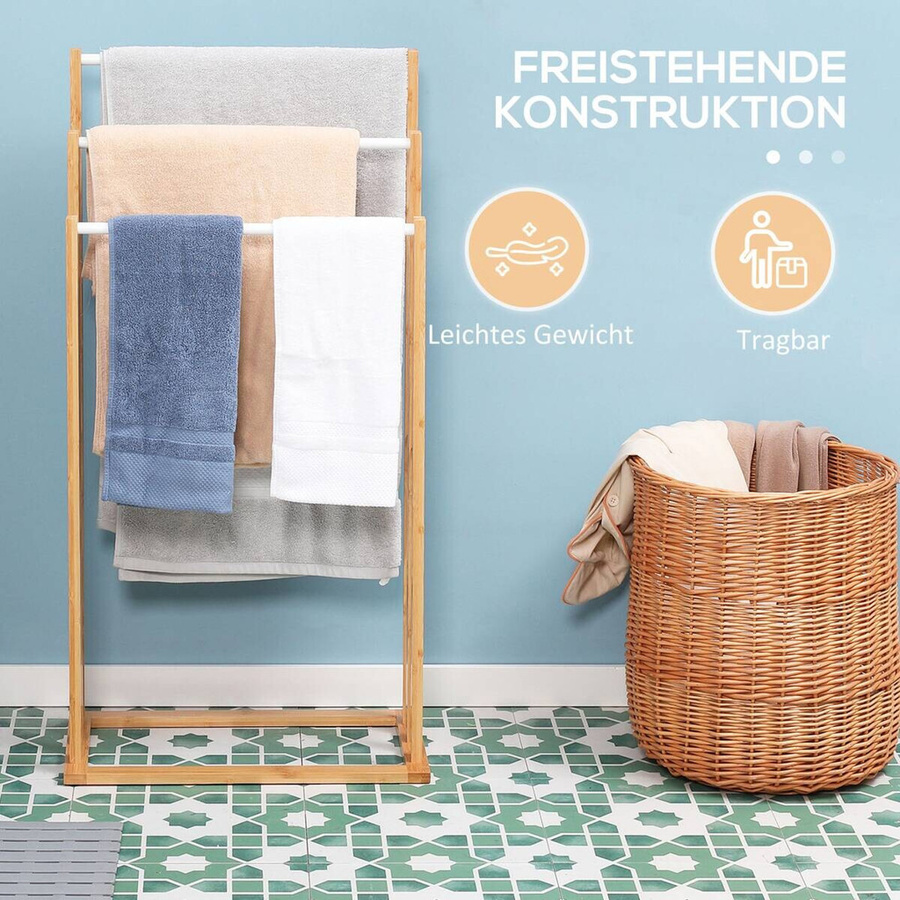 HOMCOM Freistehender Handtuchhalter aus Bambus mit 3 Stangen, Braun, B/H/L: 25,8 x 48 x 94 cm - Bild 2