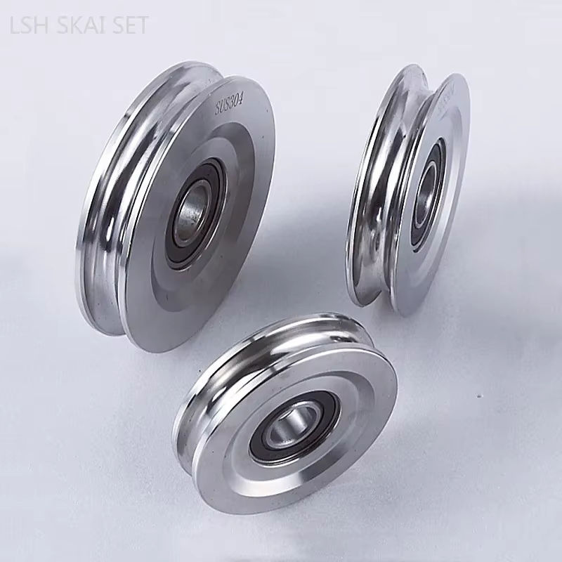 U-förmige Riemenscheibe aus Edelstahl in Silber mit kugelgelagertem Laufrad für Drahtseile und Möbelrollen - Bild 4