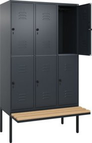 C+P Doppelstock-Spind Classic PLUS Sitzbank mit 3 Abteilen, Buche-Hartholz und Sicherheits-Drehriegel, B/T/H: 212 x 120 x 81,5 cm - Bild 1
