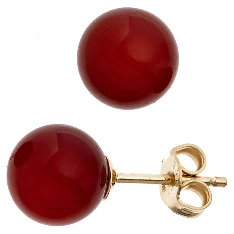 Colfem Ohrstecker Kugel, 333 Gelbgold, 2 Karneole rot, Unisex - Bild 1