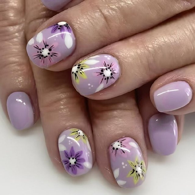 Beauty Look Press-On-Nägel, quadratisch, lila florales Design, brown, 24 Stück - Bild 1