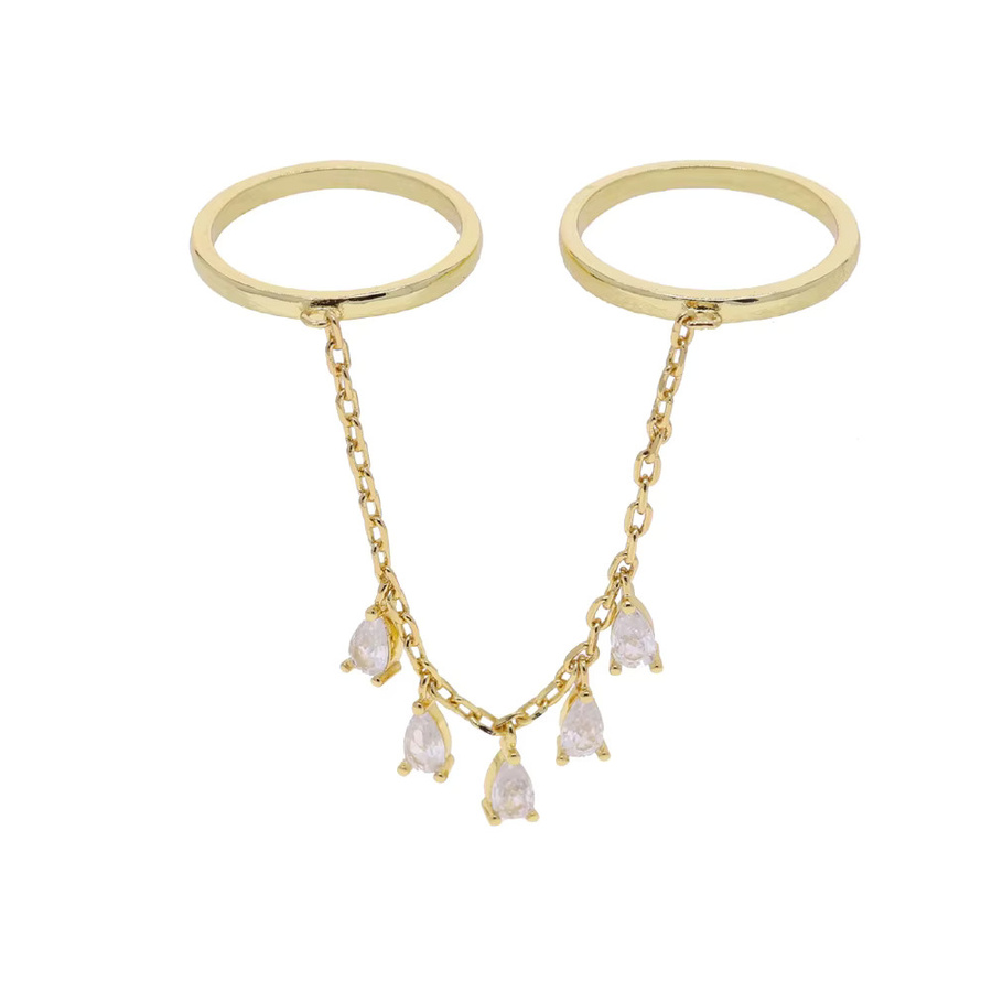 Ring Wassertropfen-Gliederkette mit Quaste, Zirkonia, goldfarben - Bild 3