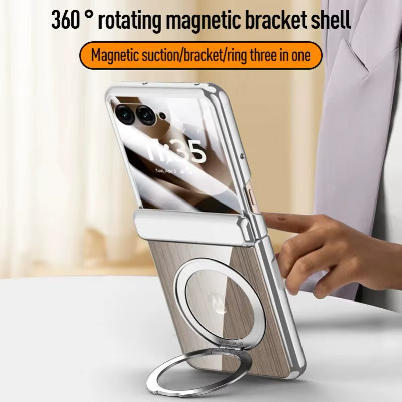 Magnetischer Metallringhalter mit transparentem gehärtetem Glas für Motorola Razr 60, Razr 50 Ultra und Motorola Razr 2024 in Schwarz - Bild 2