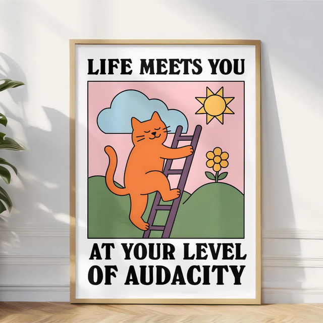 Audacious Cat Poster von SHENCHEN – Motivierender Retro-Wandkunstdruck mit Katzen-Illustration im Vintage-Stil - Bild 1