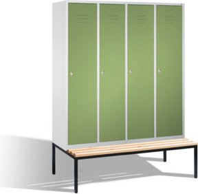 C+P Umkleidespind Classic mit Sitzbank, 4 Abteile, Front Resedagrün, Korpus Lichtgrau, H x B x T: 209 x 159 x 50/81,5 cm - Bild 1