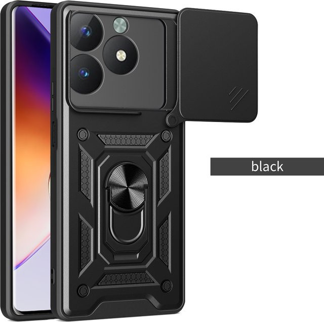 Stoßfeste Schutzhülle für Realme Note 80 70 70T 4G mit Schiebe-Kameraabdeckung und Ringständer in Schwarz oder Rot - Bild 1