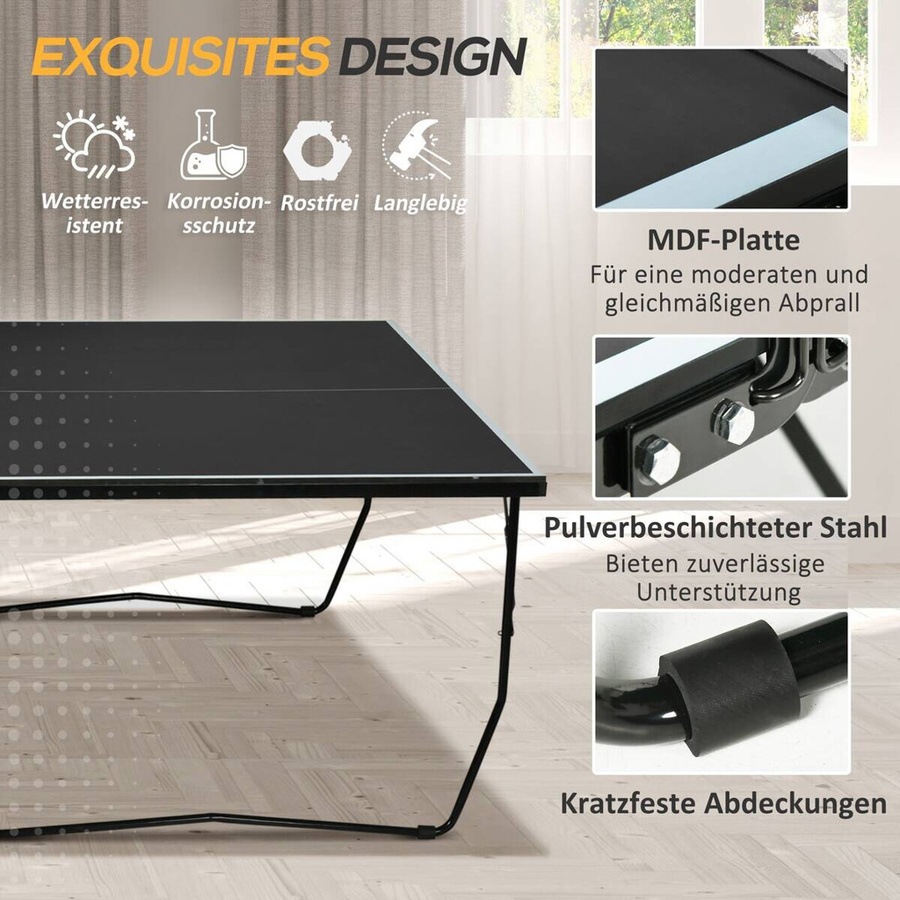 SPORTNOW Tischtennisplatte Outdoor aus Stahl, klappbar mit Rollen, Schwarz, B/T/H: 274 x 152,5 x 76 cm - Bild 4
