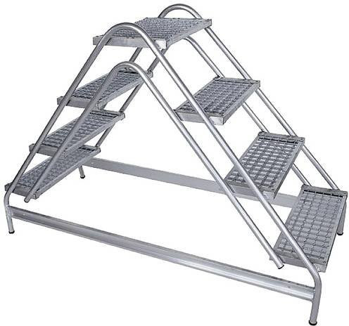 MUNK Günzburger Steigtechnik Aluminium-Arbeitspodest mit 2 x 3 Stufen und Stahl-Gitterrost in Silber, maximale Arbeitshöhe: 2,7 m - Bild 1