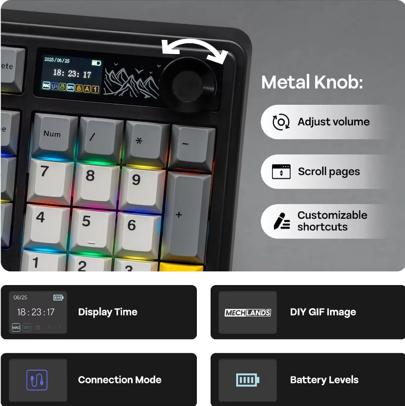 Ajazz AK980 V2/PRO Mechanische Gaming-Tastatur in Schwarz mit 10000mAh Akku, kabellose Verbindung in drei Modi, kompaktes 96%-Layout und seitlicher LED-Beleuchtung - Bild 3