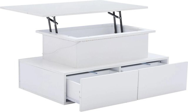 okwish Couchtisch mit LED-Beleuchtung und 4 Schubladen in Weiß Hochglanz, B: 90 cm, T: 55 cm, H: 41 cm - Bild 1