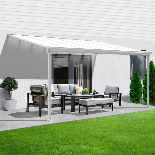 Aileenstore Terrassenüberdachung Aluminium als Bausatz mit Sichtschienen und Hohlkammerplatten in Weiß, 312 cm - Bild 1