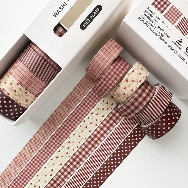 Washi-Tape-Set mit 6 Rollen: Ästhetische dekorative Klebebänder mit Gittermuster und Punkten für dein Scrapbooking, Tagebuch und DIY-Bastelarbeiten - Bild 1