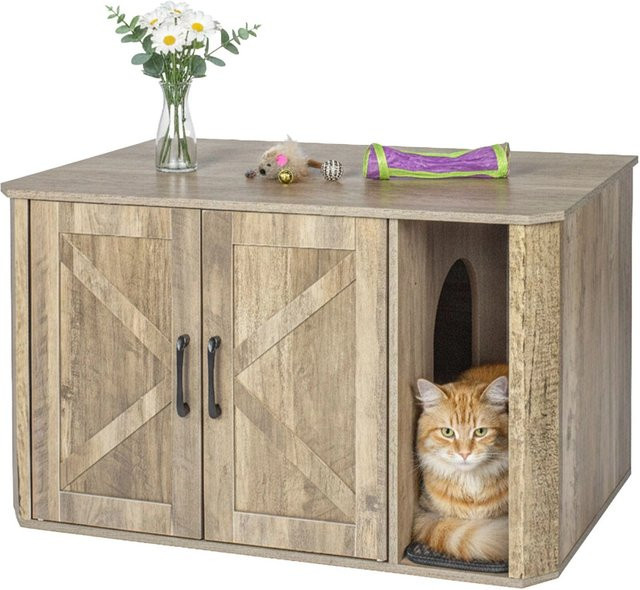 Relaxdays Katzenschrank aus MDF in Holzoptik mit Streumatte, Farbe: Braun, B/T/H: 50 x 49 x 85 cm - Bild 1