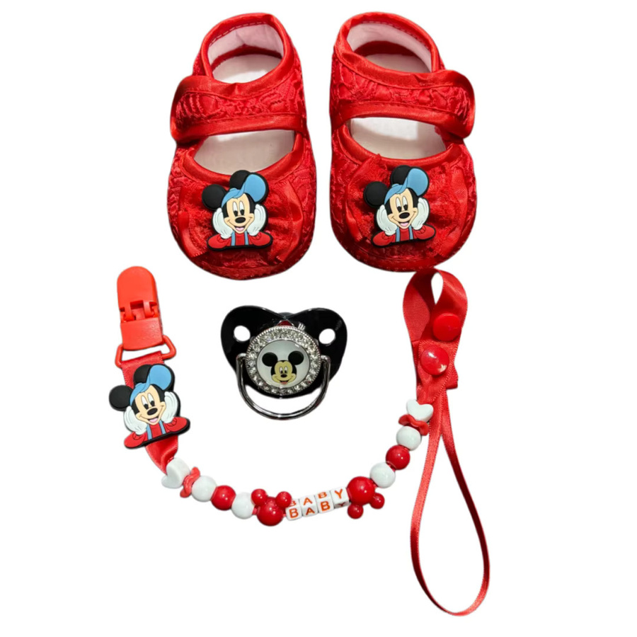 Disney Neugeborenen-Set mit Baby-Schnuller, Schnullerhalter und Neugeborenen-Schuhen in Rot - Bild 2