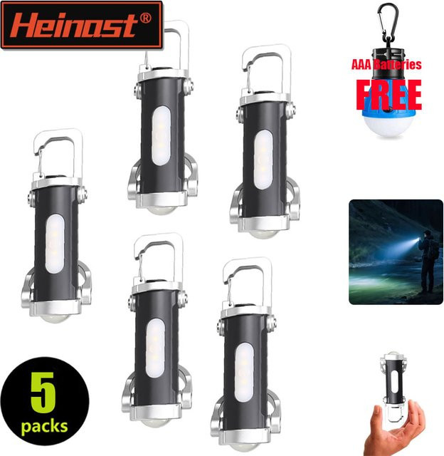 Heinast LED COB Schlüsselanhänger Taschenlampe mit Haken, wiederaufladbare Notfall-Arbeitslampe in Schwarz - Bild 1