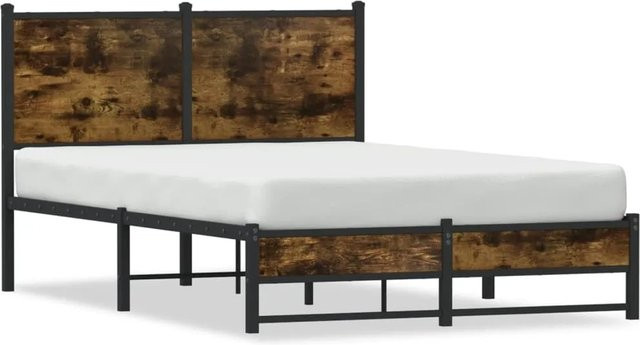 vidaXL Metallbettrahmen in Räuchereiche, Farbe Braun, B/T/H: 120 x 190 cm - Bild 1