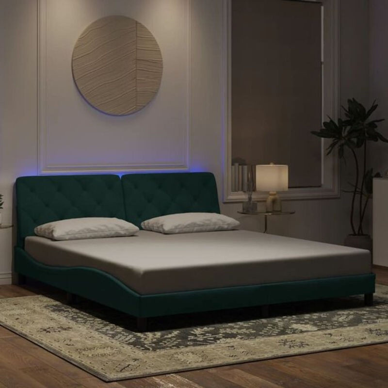 Modernes Polsterbett mit LED aus Samt und Metall von Vidaxl in Dunkelgrün, B/T: 180 x 200 cm - Bild 1