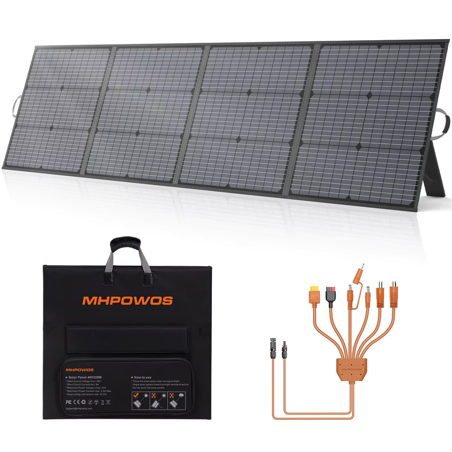 MHPOWOS 220W Faltbares Solarpanel 40V Wasserdichtes Solar-Ladegerät-Set in Schwarz für Camping und Powerstation - Bild 8