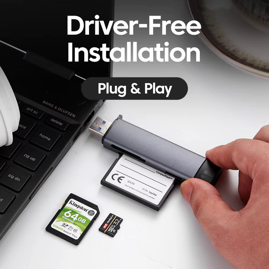 elough 5-in-1 Multifunktionaler USB 2.0 Kartenleser für CF SD TF Speicherkarten in Schwarz - Bild 4