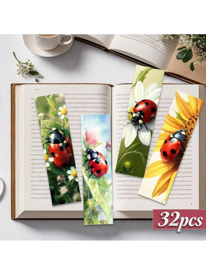 32 Stück Lesezeichen mit Marienkäfer-Motiven in Mehrfarbig, kreative künstlerische Designs aus Papier für den Schulanfang oder als Geschenk - Bild 5