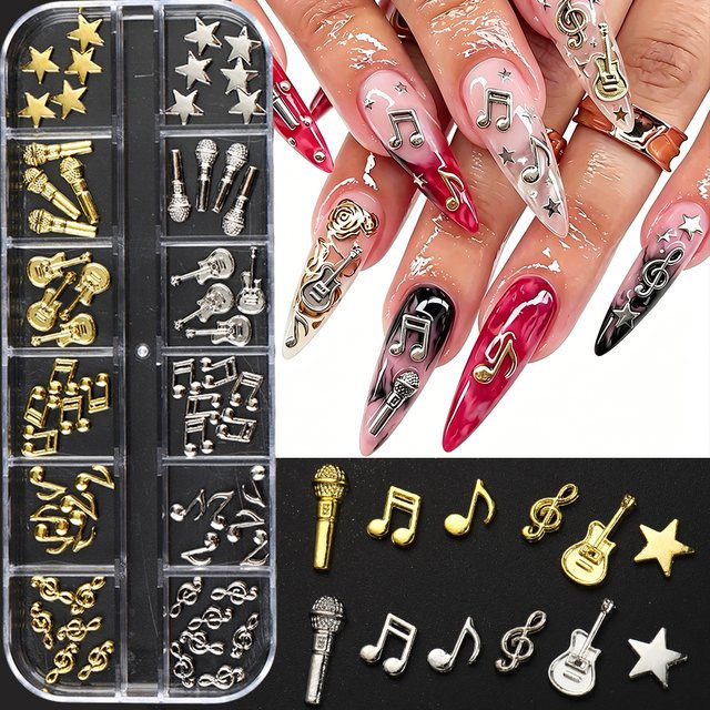 Full Beauty Nagelkunst-Anhänger Metall, 12er-Set, Gold und Silber - Bild 1