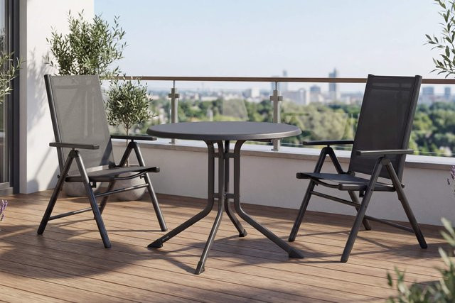 Kettler BasicPlus Pro Balkon-Set in Anthrazit mit Tisch Ø 70 cm und 2 Klappstühlen - Bild 1