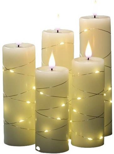 Konstsmide 1845-190 LED-Echtwachskerzen 5er Set Warmweiß mit Timer und Flackereffekt, Durchmesser: 5,5 cm, Höhe: 20 cm - Bild 1