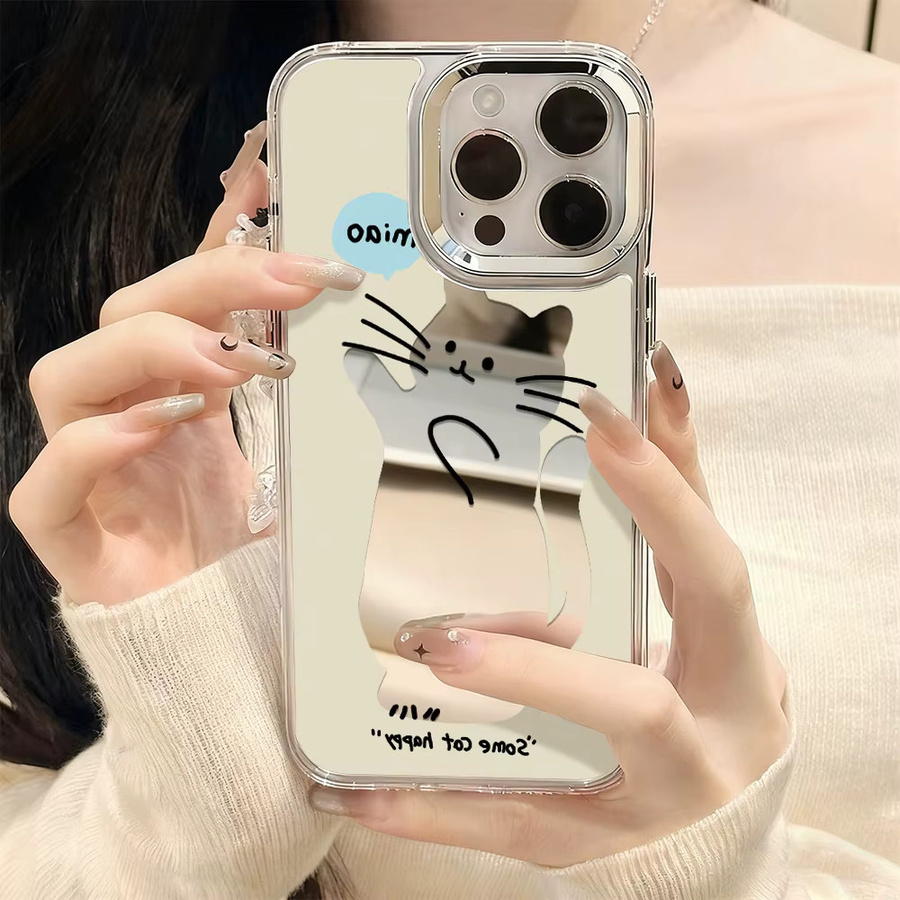 Handyhülle mit Make-up-Spiegel und Katzen-Design für iPhone 11 bis iPhone 17 Pro Max - Bild 4