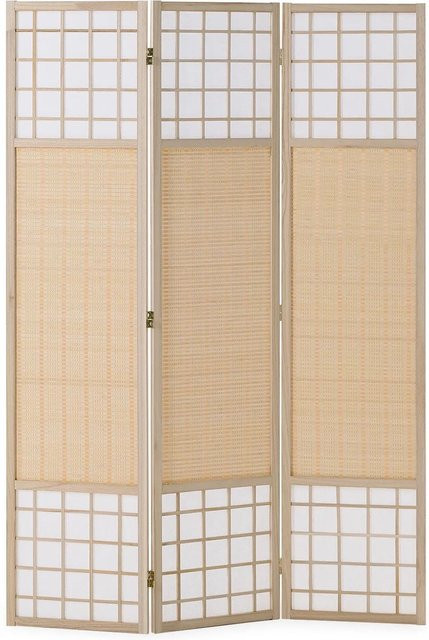 Homestyle4u Paravent Raumteiler 3-teilig aus Holz und Bambus im Shoji-Design, Farbe Natur/Beige, H: 170 cm, B: 120 cm, T: 2 cm - Bild 1