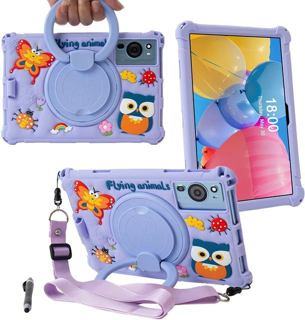 Cartoon Silikon Tablet Hülle mit Drehständer für Teclast M50 Mini T50HD M40 SE Plus Violett - Bild 1