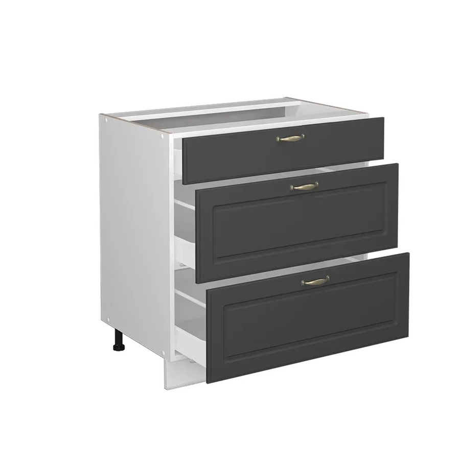 Vicco Küchenunterschrank Fame-Line in Anthrazit-Gold/Weiß mit 3 Schubladen, B/T/H: 80 x 60 x 82 cm - Bild 2
