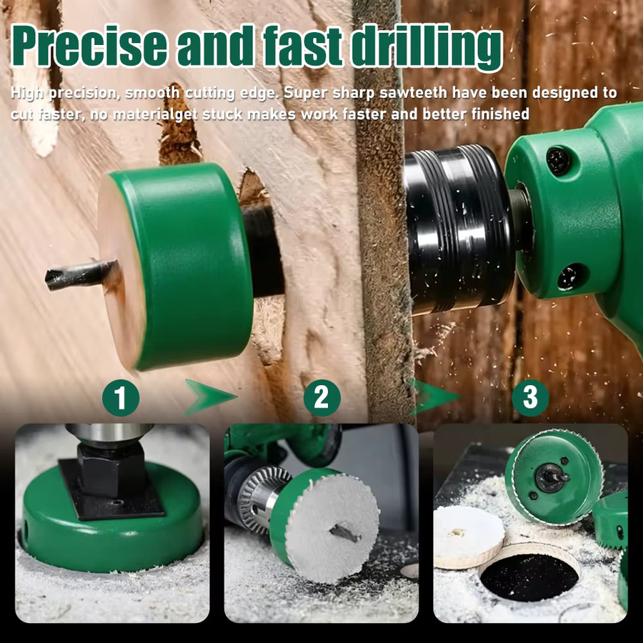 SHENSEN Bi-Metall Holzlochsägen-Set in Grün, 19-127mm Lochsägebohrer für Holz, Gipskarton, PVC und MDF - Bild 5