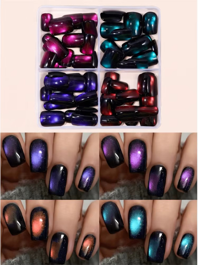 MingLee Press-On-Nägel Cat-Eye, 96 Stück, 4 Farben, glänzend - Bild 1