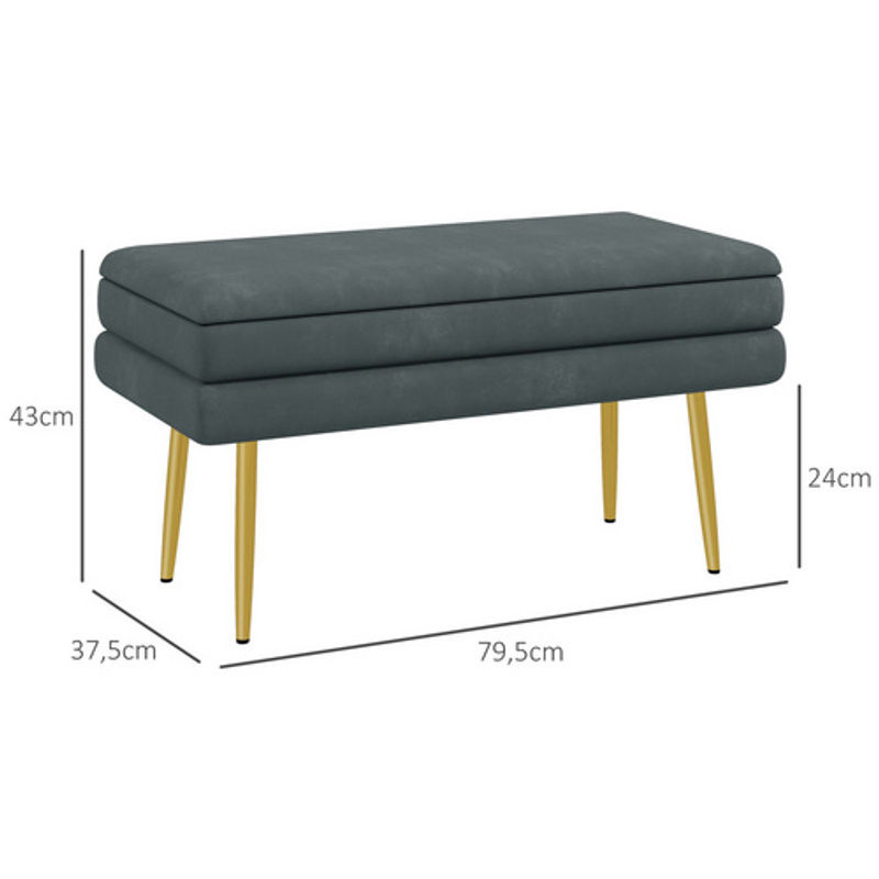 HOMCOM Sitzbank mit Stauraum in Samtoptik und Stahlbeinen, Grau, B: 79,5 cm, T: 37,5 cm, H: 43 cm - Bild 4