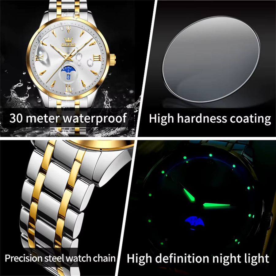 OLEVS Armbanduhr Quarz, Edelstahl, Bicolor, Herren - Bild 6