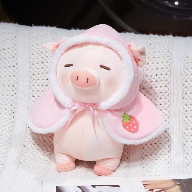 Yiran Health & Beauty Rosa Schwein Plüschtier mit Kapuzenmantel, 15cm - Bild 1