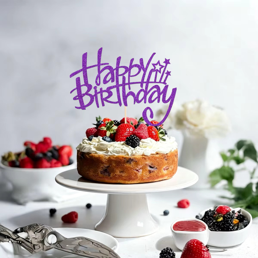 VRISE Happy Birthday Cake Topper Sternförmige Tortendekoration in Lila - Bild 3