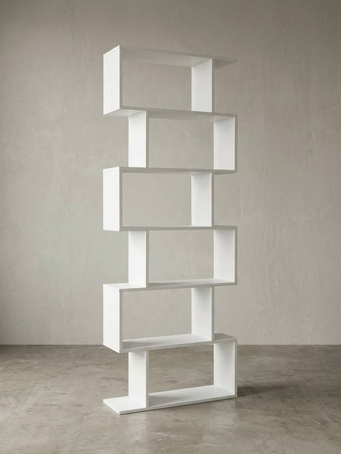 KADIMA DESIGN Bücherregal Zickzack in Weiß, Modernes Leiterregal mit 6 offenen Fächern, B/T/H: 70 x 23,5 x 190,5 cm - Bild 1