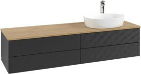 V&B Waschtischunterschrank Antao mit Frontstruktur in Blau und Eiche Honig, Wandmontage, B/T: 160 x 50 cm - Bild 1