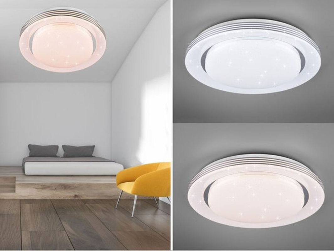 Trio Lighting LED Deckenleuchte Atria Weiß mit Sternenhimmel, dimmbar per Fernbedienung, Durchmesser: 48 cm - Bild 1