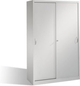 C+P Aktenschrank Acurado mit Schiebetüren in Weißaluminium, Metall, mit Schloss und verstellbaren Regalböden, H: 195 cm, B: 120 cm, T: 50 cm - Bild 1