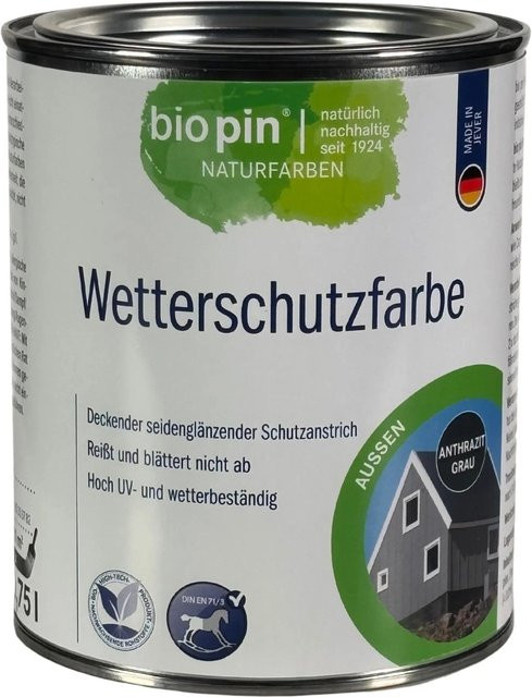 Biopin Wetterschutzfarbe für Holz in Anthrazit Grau, 0,75 l - Bild 1