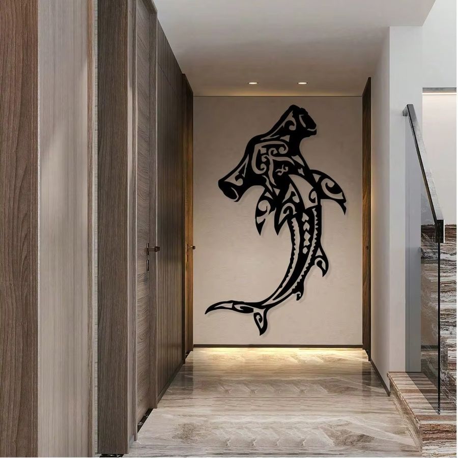 CIFBUY Hammerhai Wandskulptur aus Eisen in Schwarz, rustikale Vintage Metallkunst zur Wandmontage - Bild 2