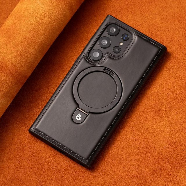 Business Retro Leder Hülle mit Magnetfunktion für Samsung Galaxy S26 S25 S24 S23 S22 Ultra Plus A15 in Schwarz mit Unterstützung für kabelloses Laden - Bild 1