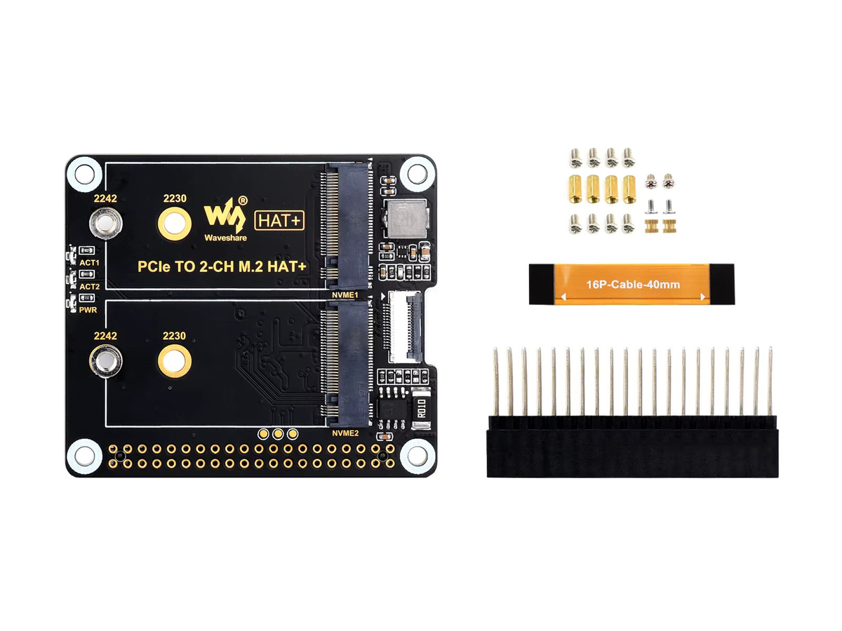 Waveshare PCIe-zu-2-Kanal-M.2-Adapter für NVMe SSD (2230/2242), Raspberry Pi 5 M.2-HAT, Schwarz - Bild 3