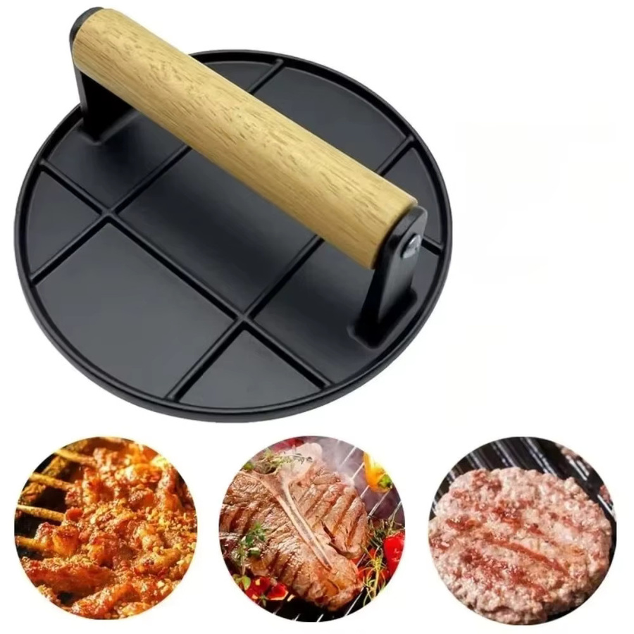 Manuelle Burgerpresse von FEB.WIND aus Aluminiumlegierung mit Holzgriff, runde Fleischpresse mit Antihaftbeschichtung für Burger-Patties - Bild 4