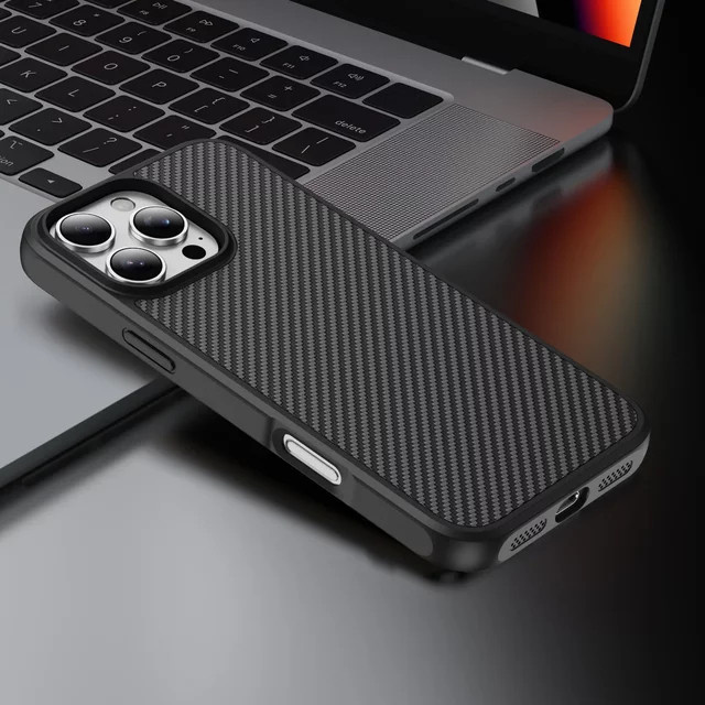 Luxuriöse Handyhülle mit Kohlefaser-Textur für Apple iPhone 17 Air 16 15 Plus 14 13 Pro Max 16E in Schwarz und Grau, matte harte Stoßstangenabdeckung aus Kunststoff - Bild 1
