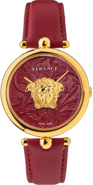 Versace Armbanduhr, Quarz, Edelstahl, Leder, Rot, 39 mm, Damen - Bild 1