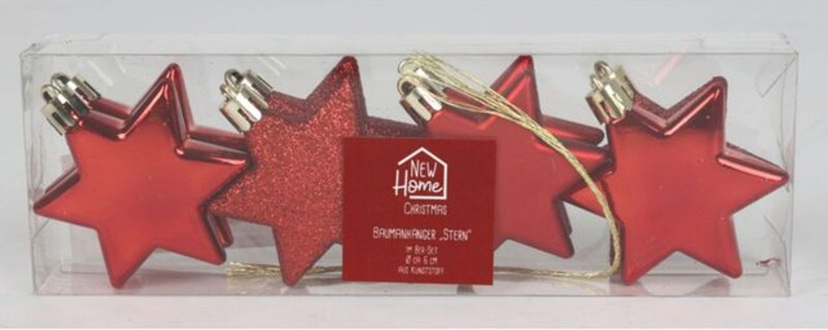 Buri Weihnachts-Baumanhänger Sternen-Set aus Kunststoff in Rot, 8er Pack Hängeornamente für Weihnachten - Bild 1