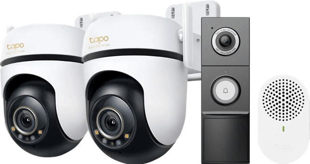 TP-Link Tapo C530WS Doppelpack Wi-Fi Überwachungskameras und D235 Smart Battery & Wired Doorbell Set in Weiß - Bild 1